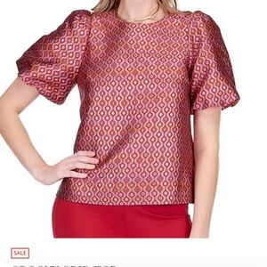 Jade Jacquard Puff Sleep Top NWOT